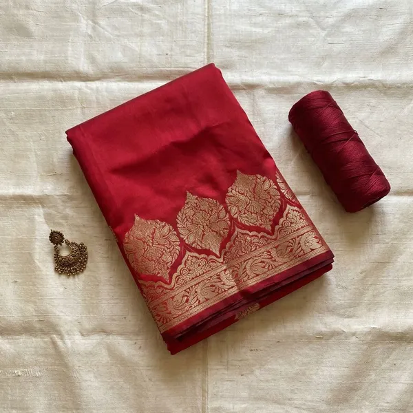 Red_Semi_silk_Unstitch_Suit_For_Women