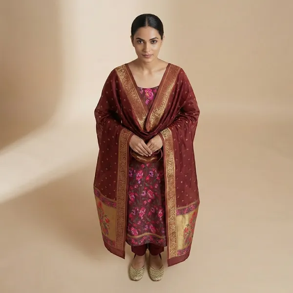 Maroon_Jamdani_Unstitch_Suit_For_Women