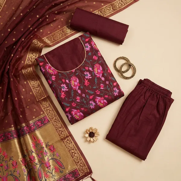 Maroon_Jamdani_Unstitch_Suit_For_Women