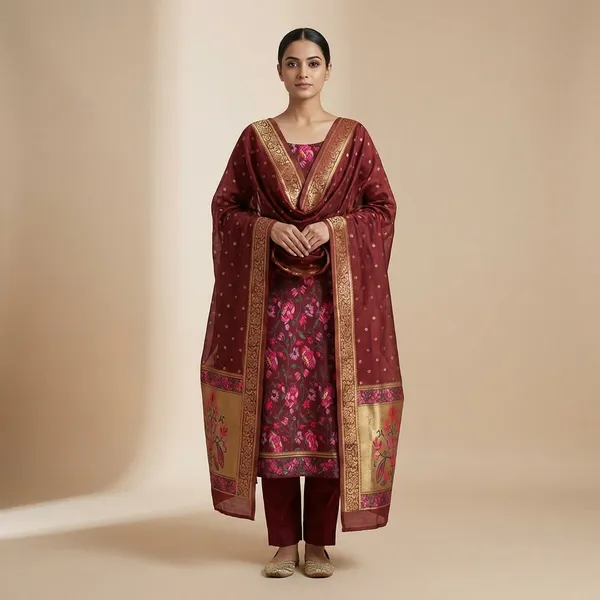 Maroon_Jamdani_Unstitch_Suit_For_Women