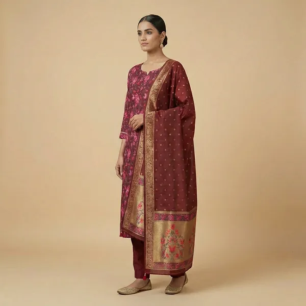 Red_And_Rani_Jamdani_Unstitch_Suit_For_Women