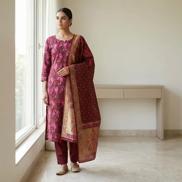 Red_And_Rani_Jamdani_Unstitch_Suit_For_Women