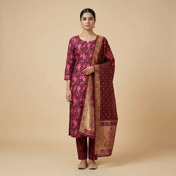 Red_And_Rani_Jamdani_Unstitch_Suit_For_Women
