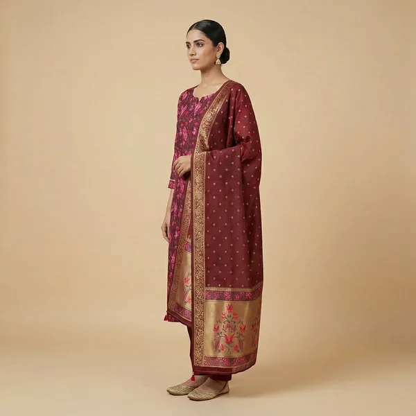 Red_And_Rani_Jamdani_Unstitch_Suit_For_Women