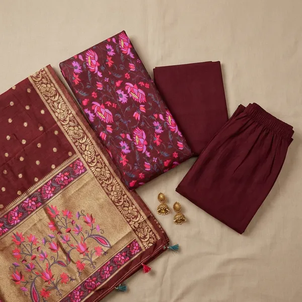 Red_And_Rani_Jamdani_Unstitch_Suit_For_Women
