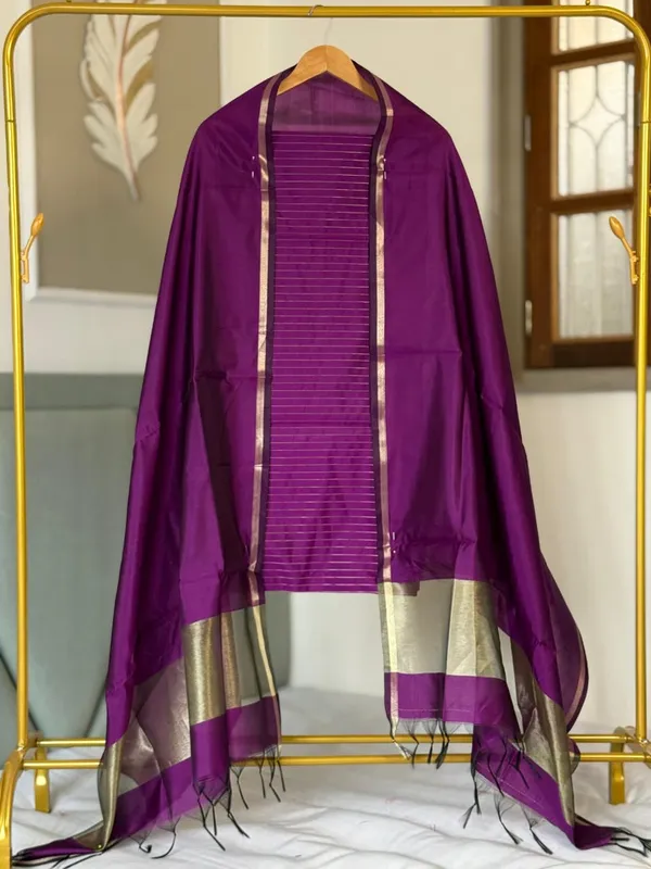 Magenta_Purple_Banarsi_Unstitch_Suit_Zari_Strip_Unstitch_Suit_For_Women