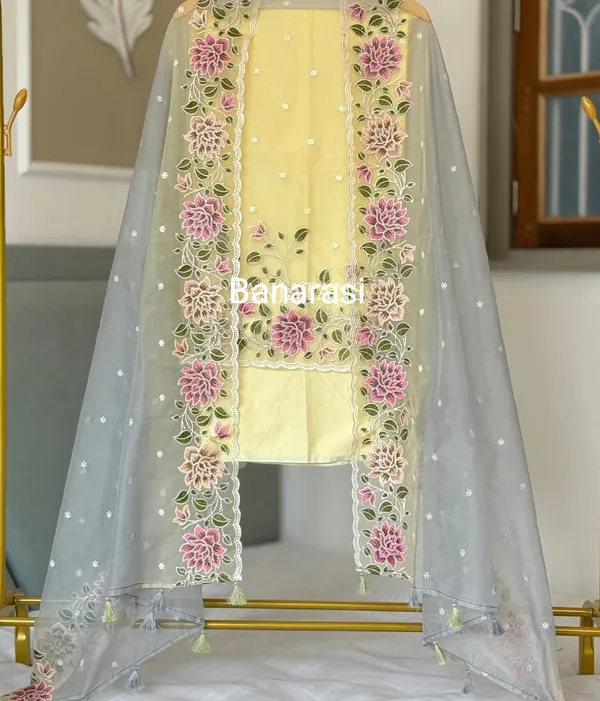 Lemon_Banarasi_Unstitch_Suit_Organza_Embroidery_For_Women