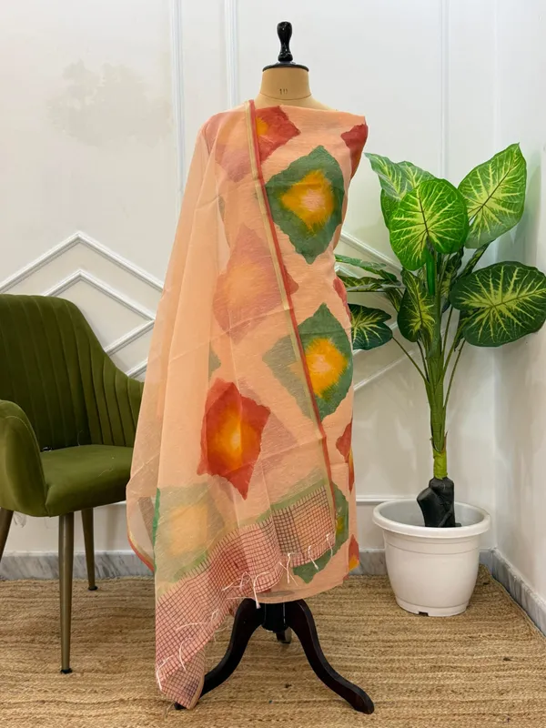 Peach_Brown_Banarasi_Lilen_Unstitch_Suit_For_Women