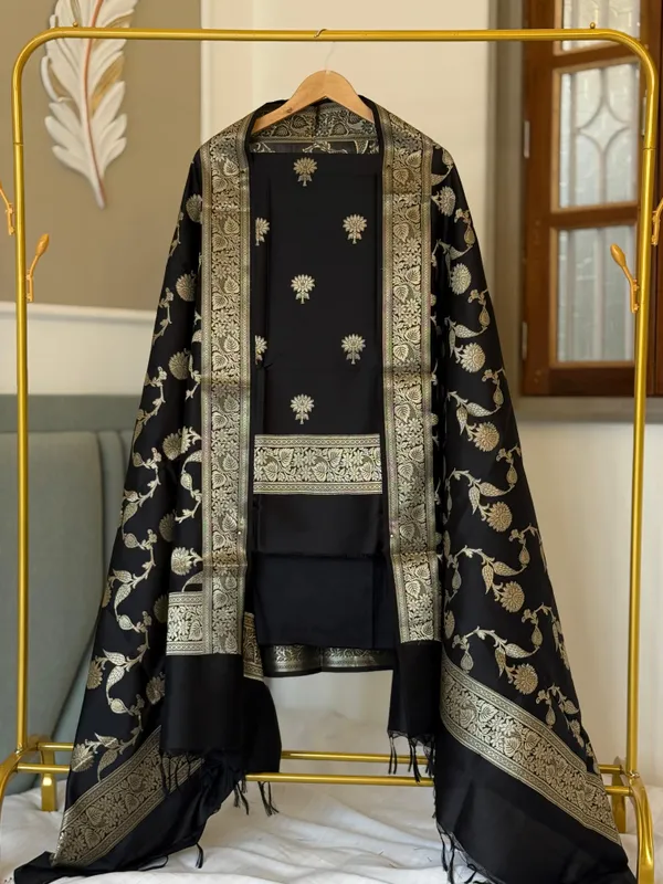 Black_Banarasi_Silk_Katan_Zari_Unstitch_Suit_For_Women