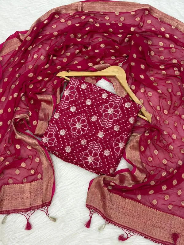 Rani_Pink_Baranasi_Viscose_Bandhni_Unstitch_Suit_For_Women