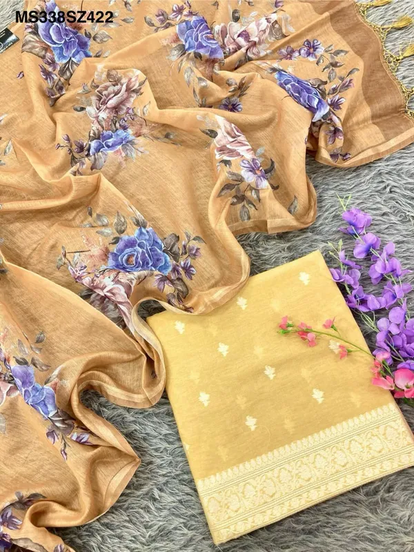 Peach_Chanderi_Mercerised_Resham_Weaving_Booti_Unstitch_Suit_For_Women