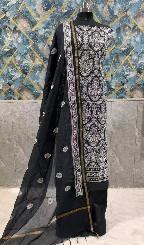 Black_Organza_Chikan_Embroidry_Unstitch_Suit_For_Women