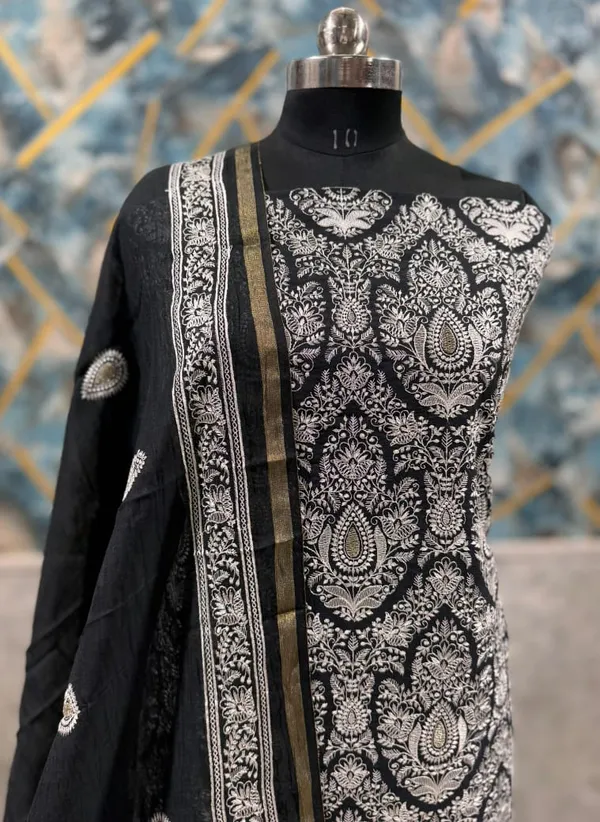 Black_Organza_Chikan_Embroidry_Unstitch_Suit_For_Women
