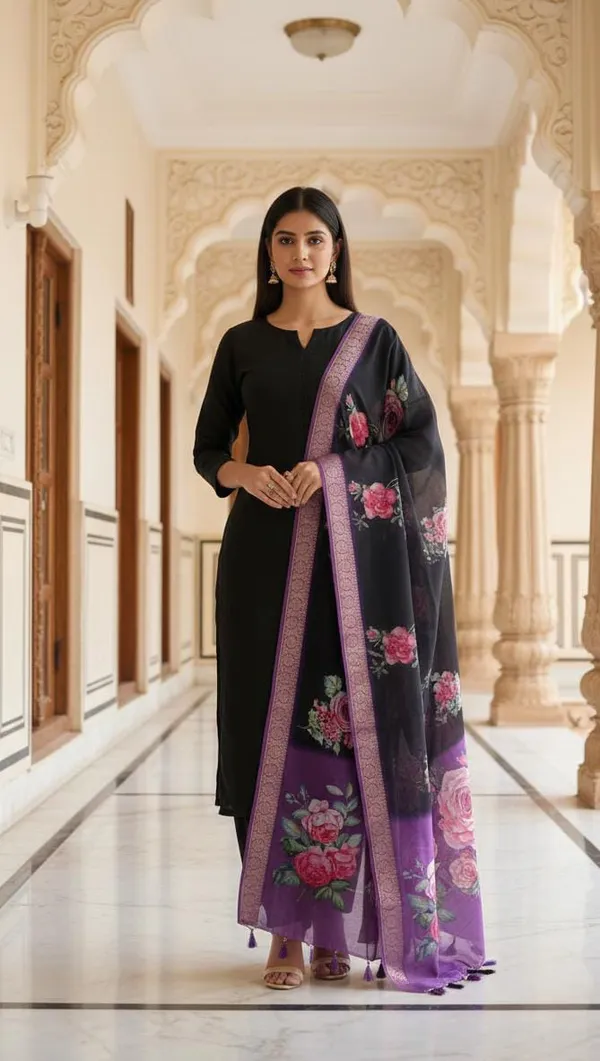 Russian_Black_silk_suit_for_Women_