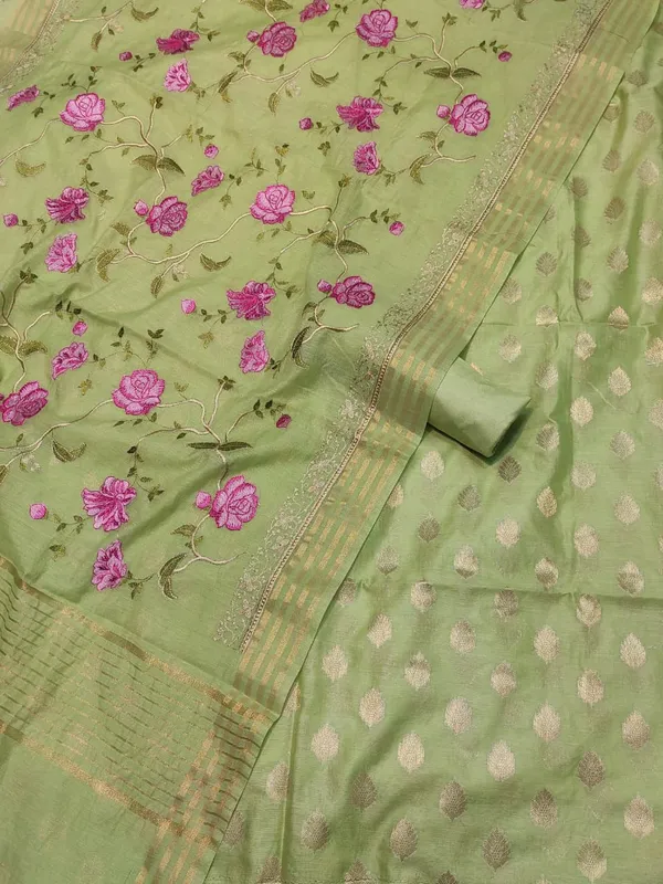 Pista_Green_Banarasi_Pure_Cotton_Unstitch_Suit_For_Women