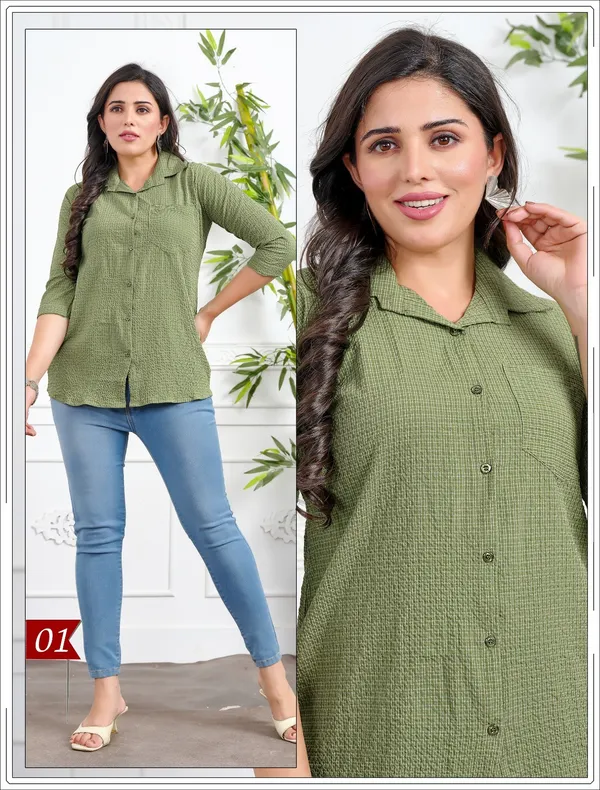 Green_Front_Open_Shirt_One_Side_Pocket_For_Women
