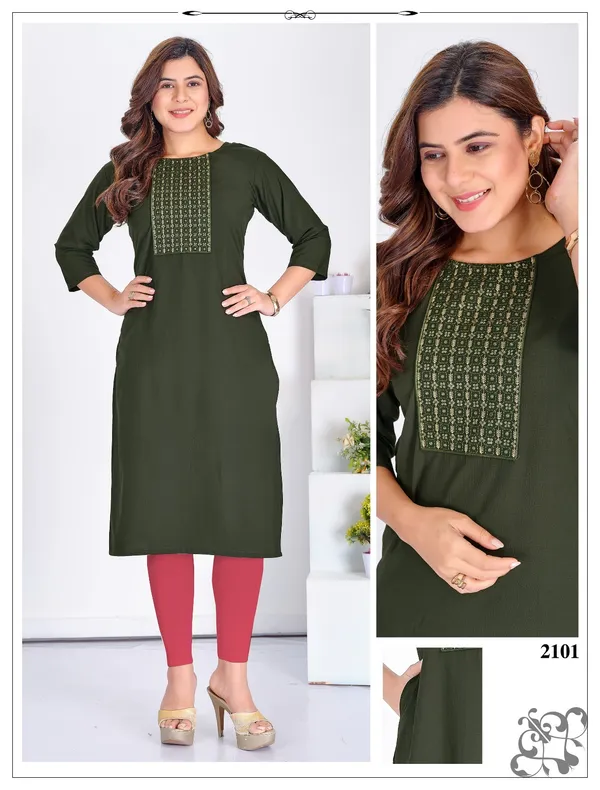 Mehndi_Premium_Embossed_Dobby__Heavy_Rayon_Pretty_Vibes_Pocket_With__Kurta_For_Women