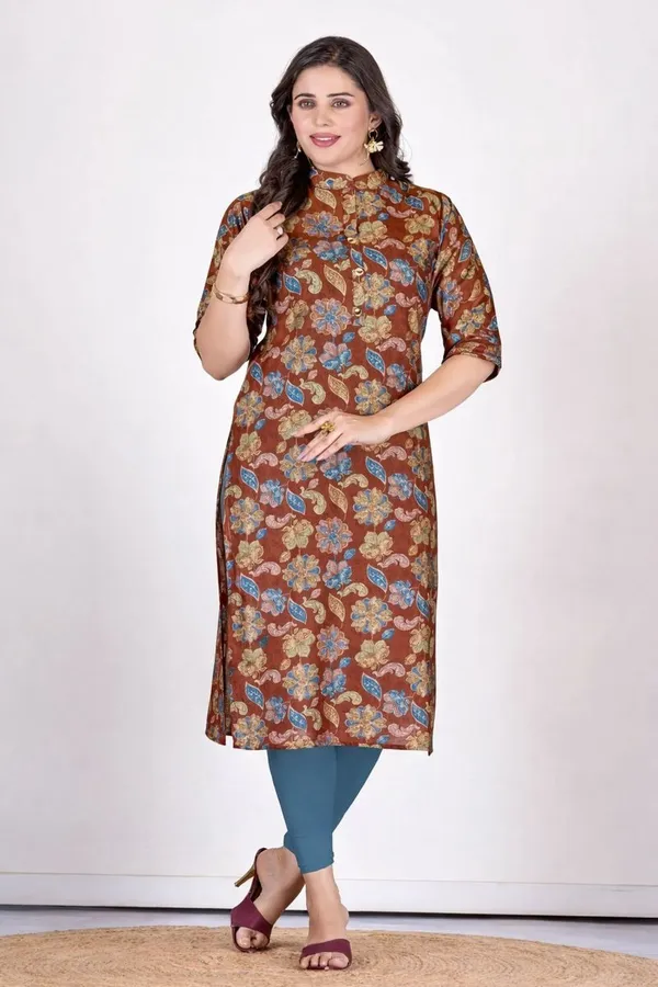 Rust_Premium_Heavy_Muslin_Beautiful_One_Side_Pocket_Straight_Kurta_For_Women