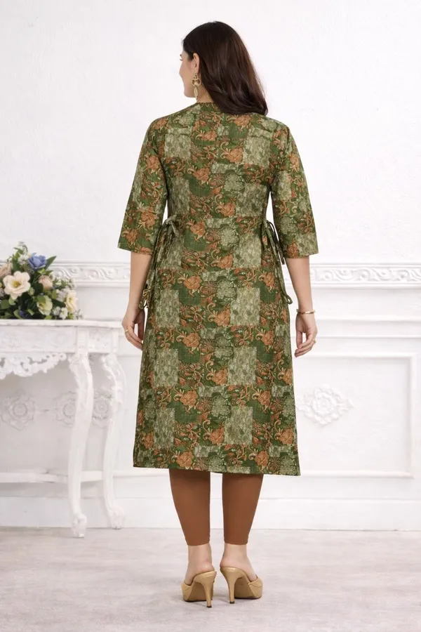 Mehndi_Premium_Heavy_Muslin_One_Side_Pocket_Straight_Kurta_For_Women
