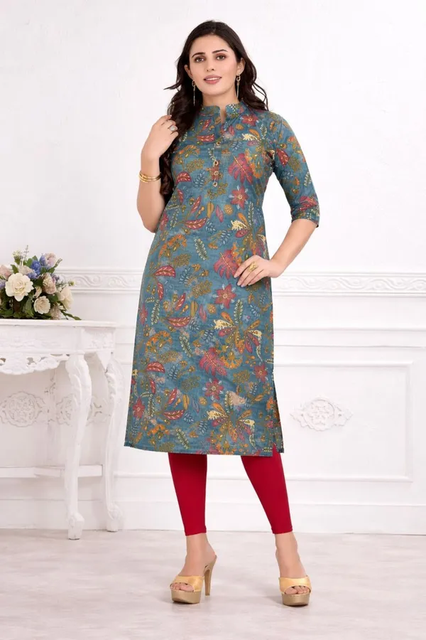 Sky_Blue_Premium_Heavy_Muslin_One_Side_Pocket_Straight_Kurta_For_Women