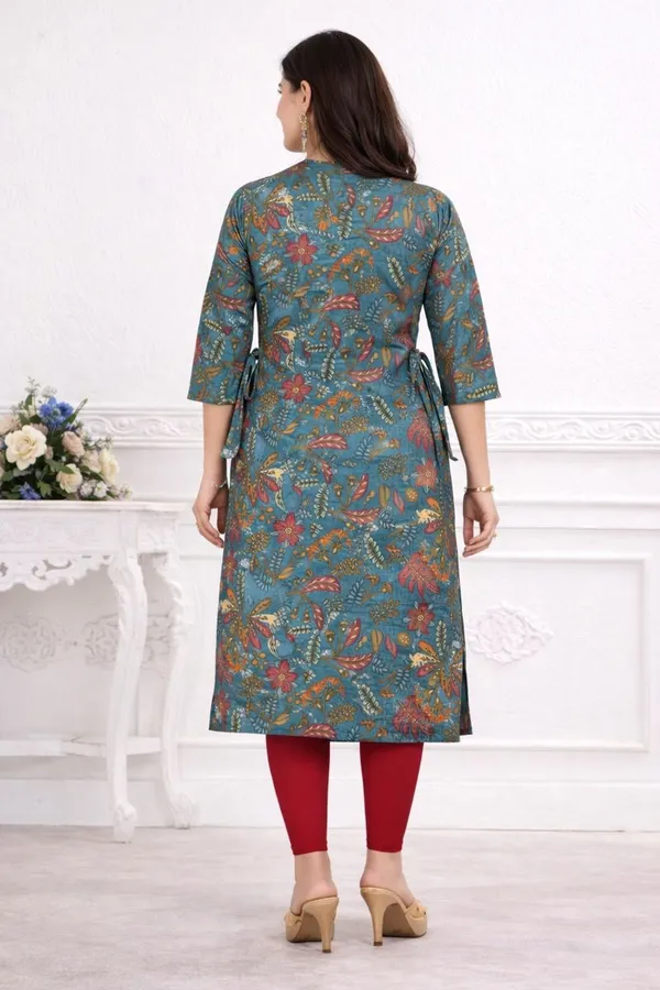 Sky_Blue_Premium_Heavy_Muslin_One_Side_Pocket_Straight_Kurta_For_Women