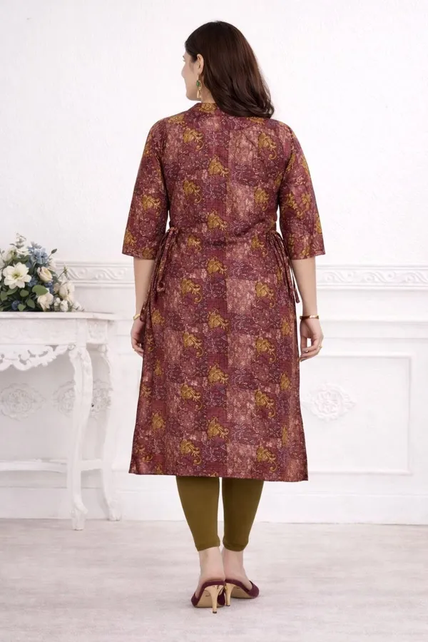 Wine_Premium_Heavy_Muslin_One_Side_Pocket_Straight_Kurta_For_Women