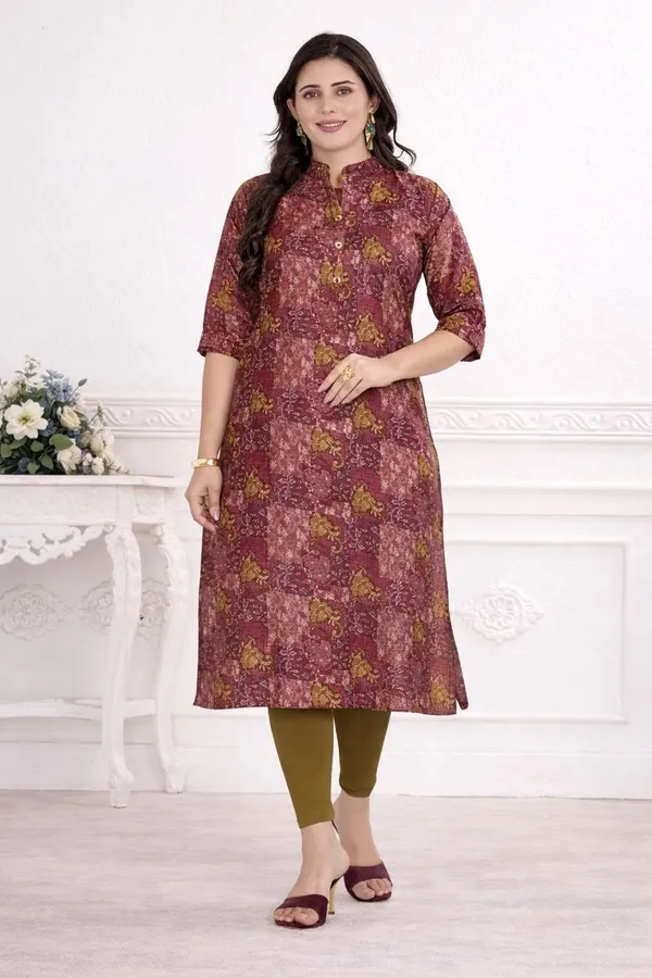 Wine_Premium_Heavy_Muslin_One_Side_Pocket_Straight_Kurta_For_Women