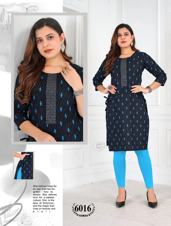 Blue_Heavy_Khadi_Cotton_Print_One_Side_Pocket_Spark_Glow_Straight_Kurta_For_Women