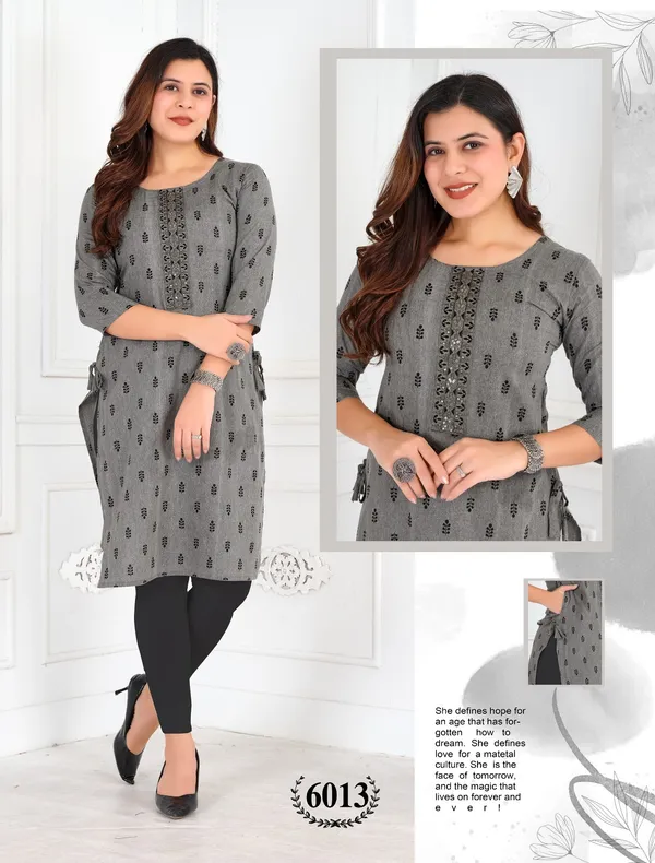Grey_Heavy_Khadi_Cotton_Print_One_Side_Pocket_Spark_Glow_Straight_Kurta_For_Women