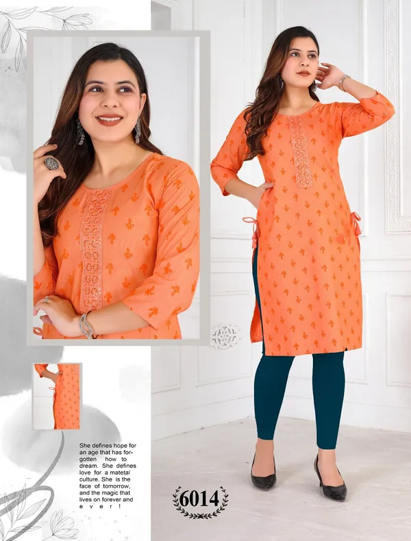 Orange_Heavy_Khadi_Cotton_Print_One_Side_Pocket_Spark_Glow_Straight_Kurta_For_Women