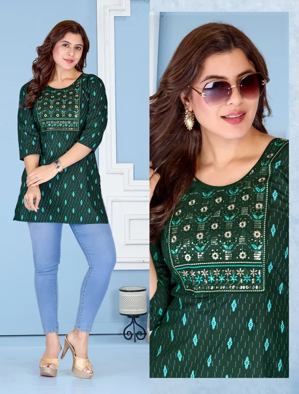 Green__Short_Kurti_(Tunic)_Heavy_Cotton