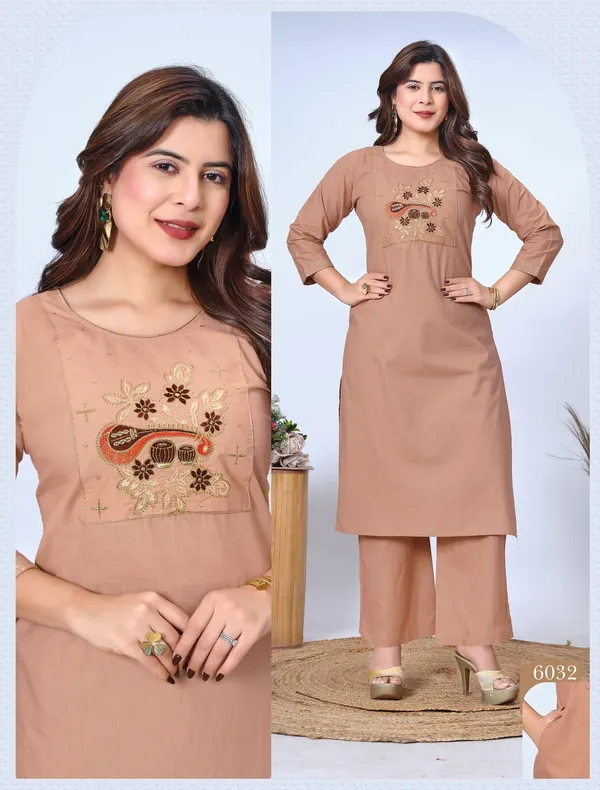Biskit_Straight_Heavy_Dhabu_Cotton__Figure_Embroidered_Kurta_&_Palazzo__Set__For_Women