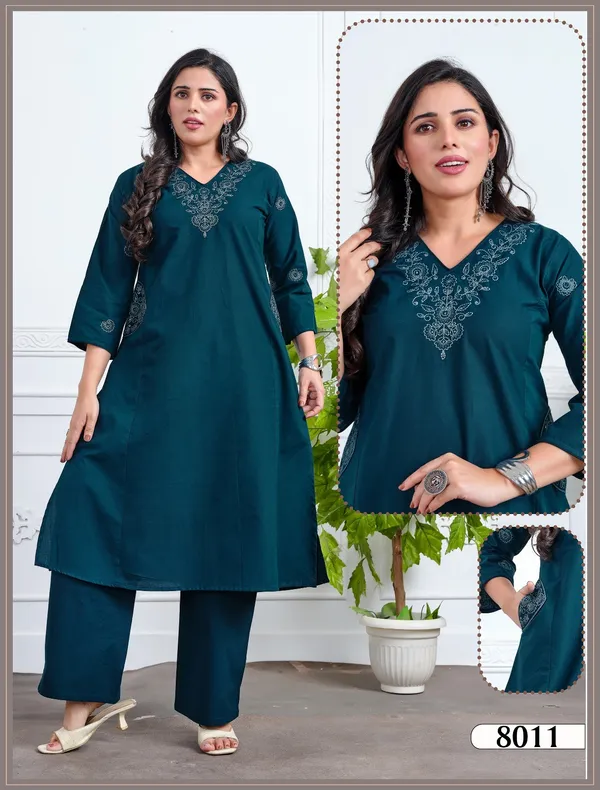 A-Line_Kurta_&_Palazzo__Heavy_Dhabu_Cotton_Two_Side_Pocket_With_Embroidery