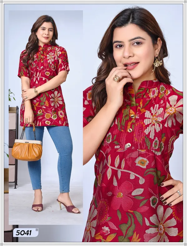 Maroon_Short_Straight_Top_Collared_Neck_Pintex_Pattern_Tunics_For_Girls