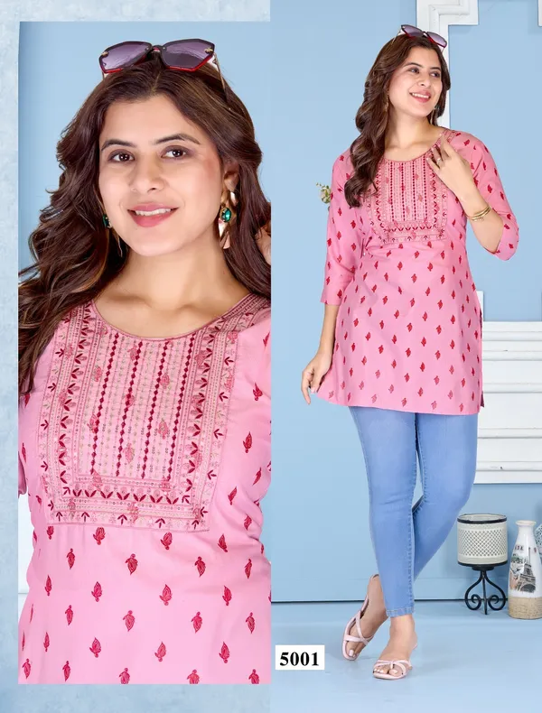 Pink__Short_Kurti_(Tunic)_Heavy_Cotton