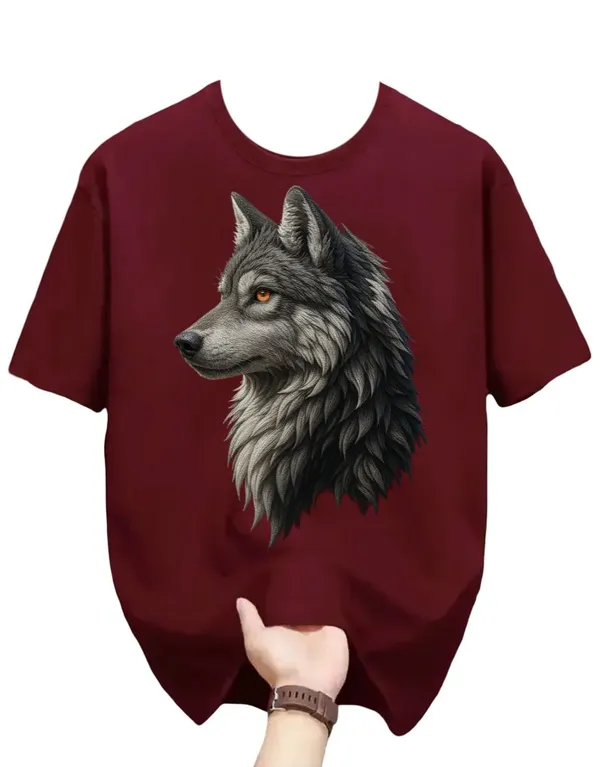 Maroon_Wolf_Portrait_Graphic_Print_Cotton_T-Shirt_For_Men