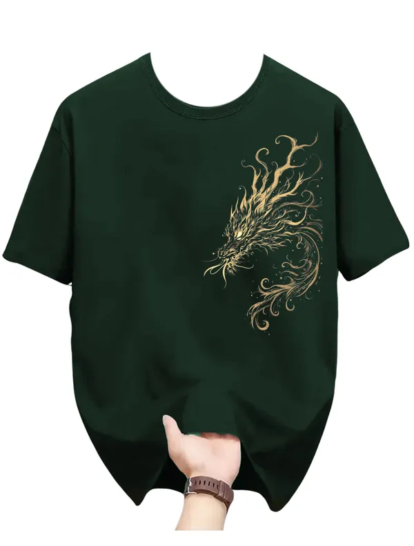 Green_Elegant_Dragon_Embroidered_Oversized_Cotton_T-Shirt_For_Men