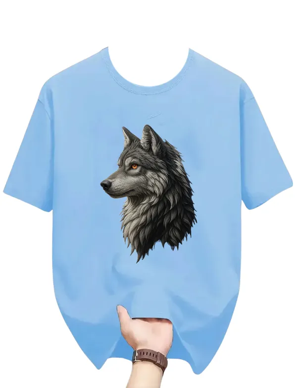 Sky_Blue_Wolf_Graphic_Print_Cotton_T-Shirt_For_Men