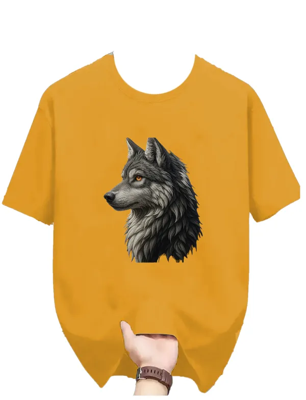 Yellow_Wolf_Graphic_Print_Cotton_T-Shirt_For_Men