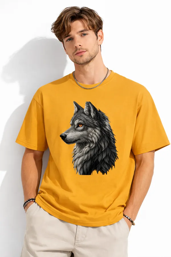Yellow_Wolf_Graphic_Print_Cotton_T-Shirt_For_Men