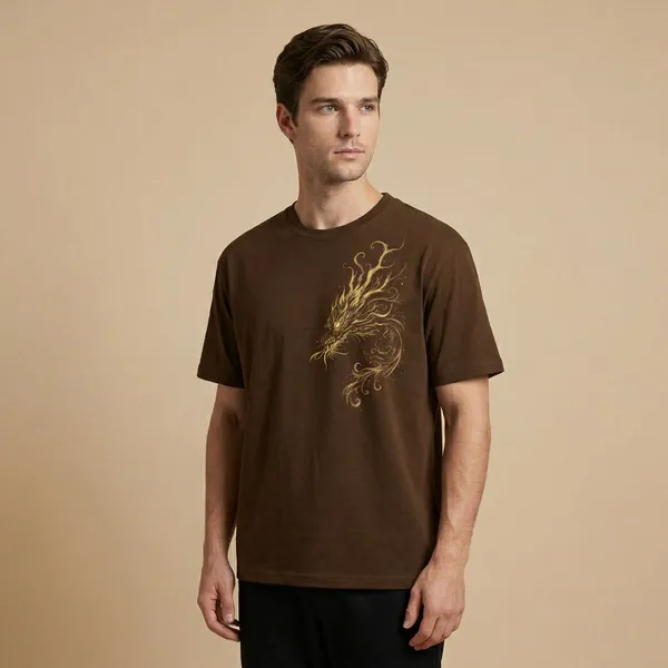 Brown_Dragon_Print_Graphic_Cotton_T-Shirt_For_Men