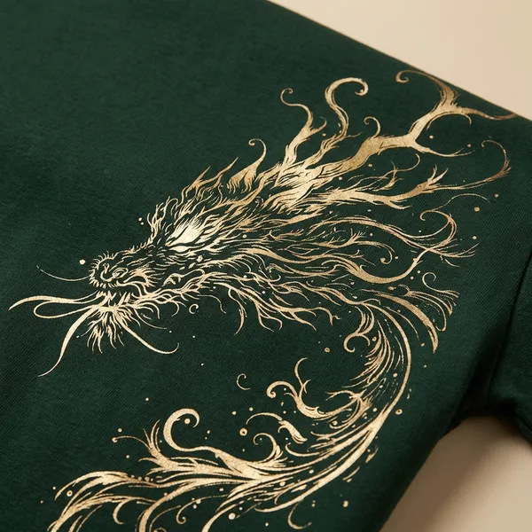 Green_Elegant_Dragon_Embroidered_Oversized_Cotton_T-Shirt_For_Men