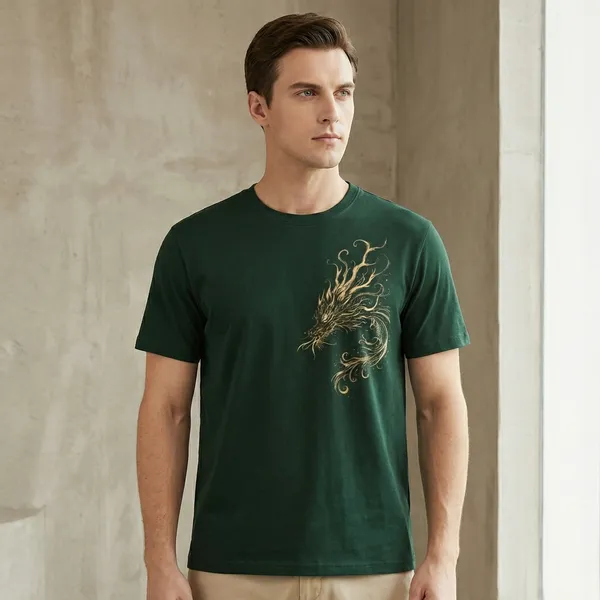 Green_Elegant_Dragon_Embroidered_Oversized_Cotton_T-Shirt_For_Men