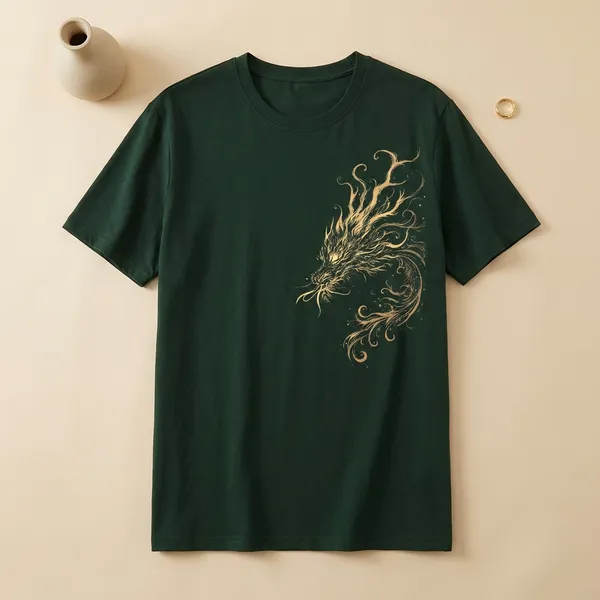 Green_Elegant_Dragon_Embroidered_Oversized_Cotton_T-Shirt_For_Men