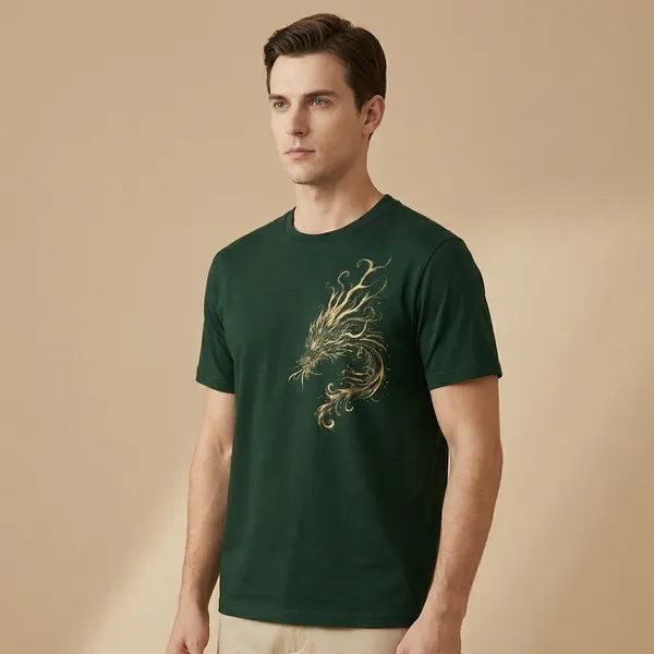 Green_Elegant_Dragon_Embroidered_Oversized_Cotton_T-Shirt_For_Men