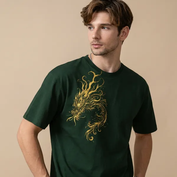 Olive_Phoenix_Embroidered_Cotton_T-Shirt_For_Men