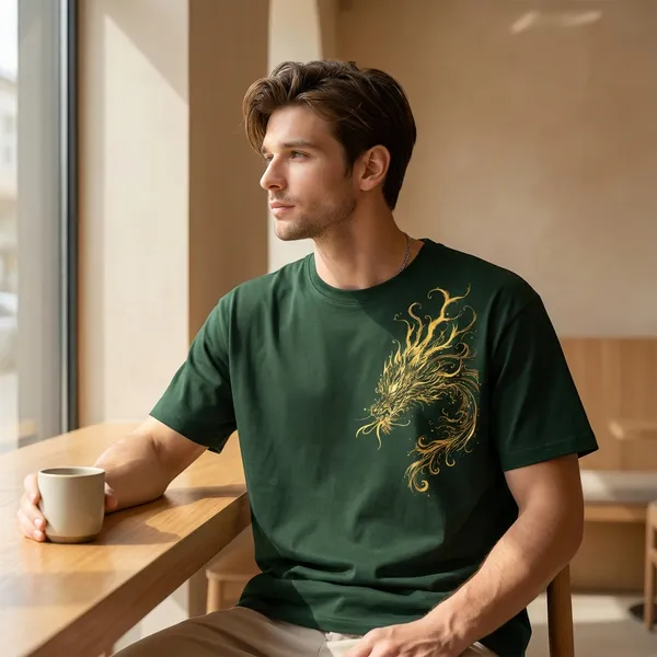 Olive_Phoenix_Embroidered_Cotton_T-Shirt_For_Men