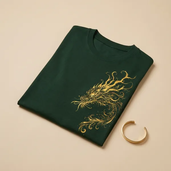 Olive_Phoenix_Embroidered_Cotton_T-Shirt_For_Men