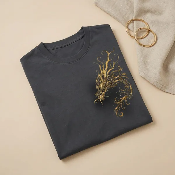 Dark_Grey_And_Golden_Dragon_Print_Cotton_T-Shirt_For_Men