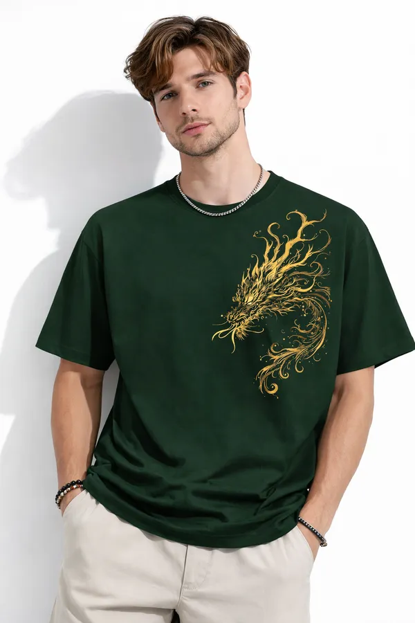 Olive_Phoenix_Embroidered_Cotton_T-Shirt_For_Men